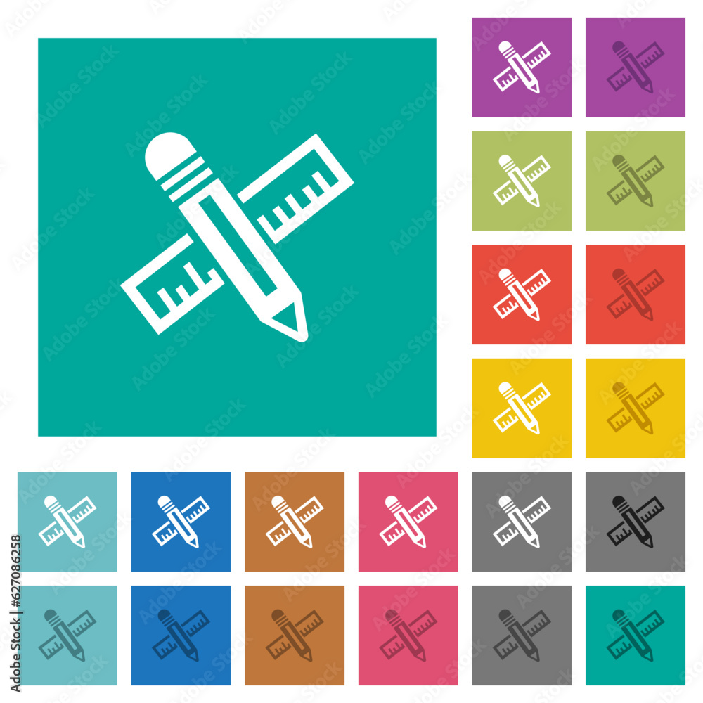 Pencil and ruler square flat multi colored icons Pencil and ruler square flat multi colored icons