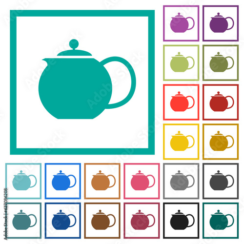 Teapot solid flat color icons with quadrant frames