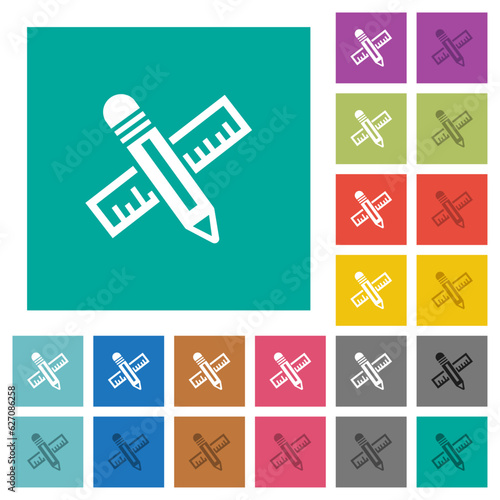 Pencil and ruler square flat multi colored icons