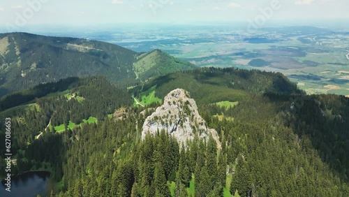 Tilt aerial view of Ettaler Manndl, famous Bavarian mountain near the Ettal. photo