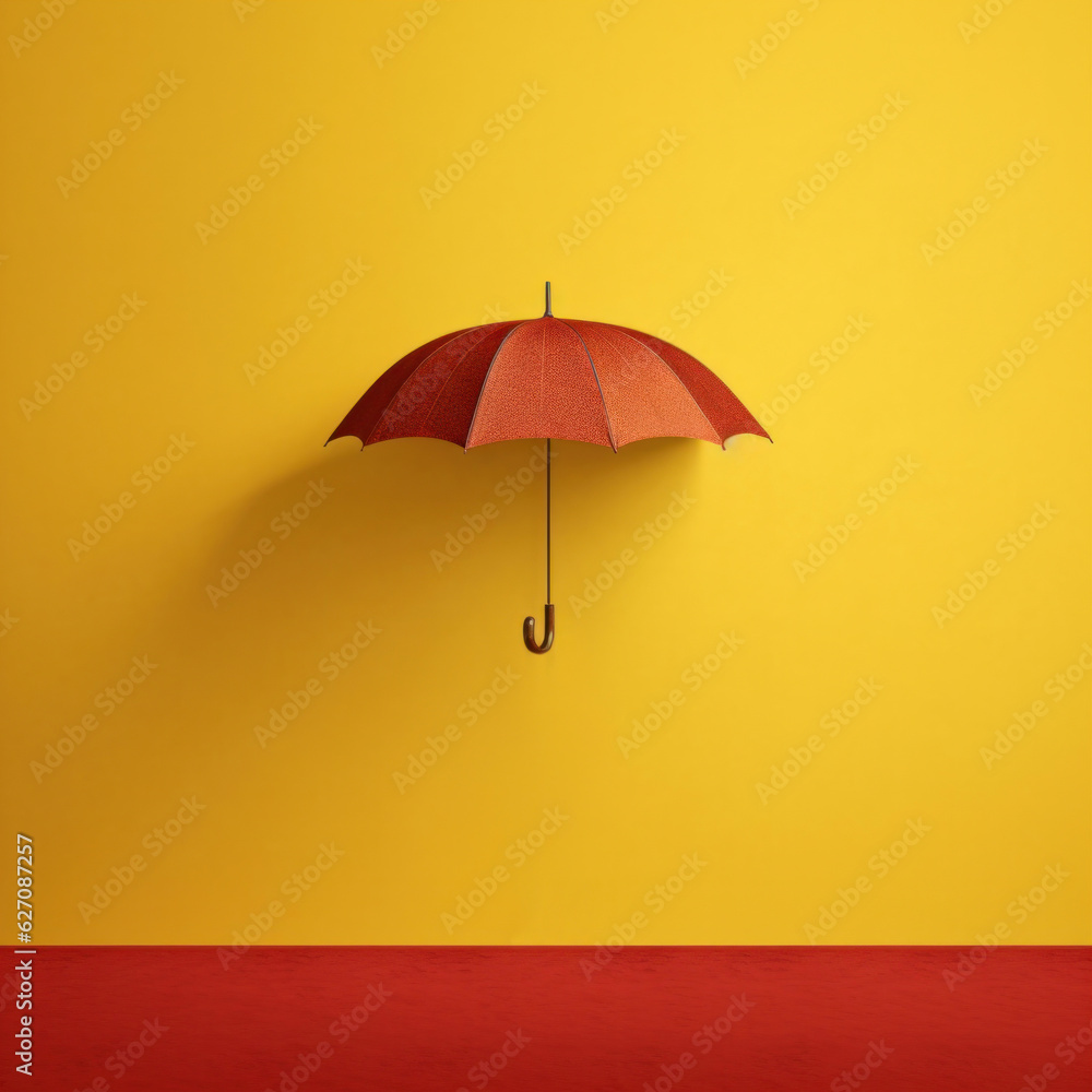 concept photo, Red yellow Umbrella on yellow background. Generative AI