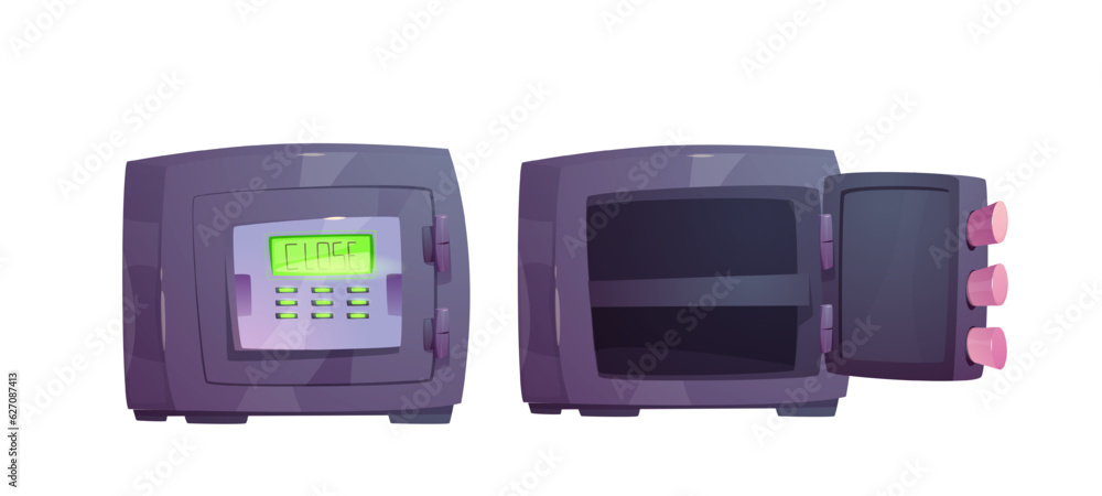 Vault or safe box. Lock case with pincode closed and open for ui game ...