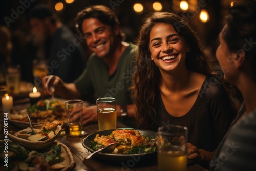 Capture heartwarming moments of families and friends sharing meals together  enjoying the variety of food and beverage options. Generative AI
