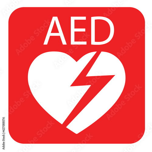 AED,automated external defibrillator / aed sign with heart and electricity symbol flat vector icon	
