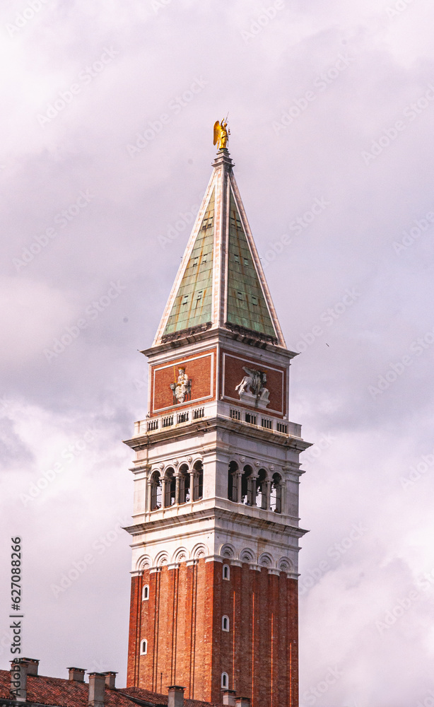 Top, third section of, St. Mark's steeple with a golden angle at pinnacle 
