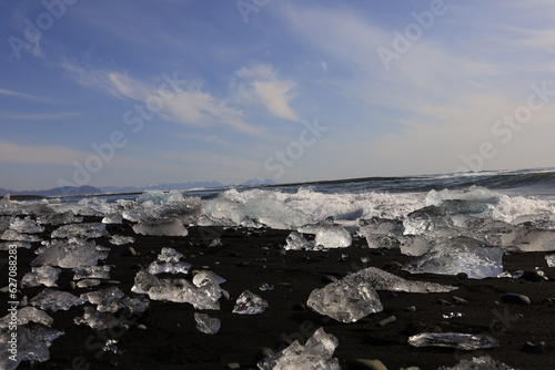 View of the diamond beach which lies south of the Vatnajökull glacier between the Vatnajökull National Park and the town of Höfn. © clement