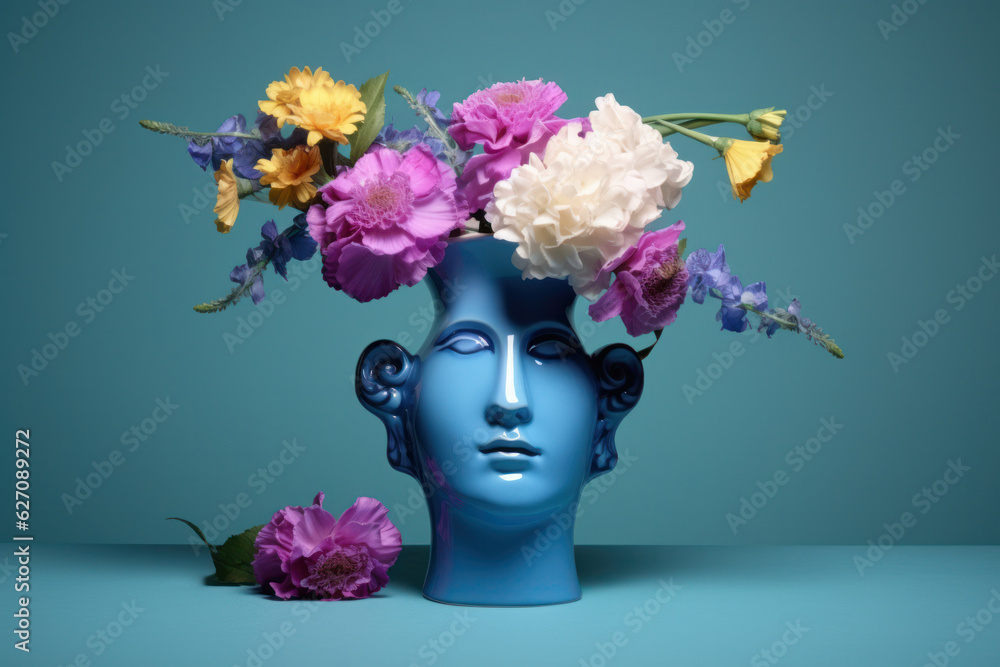 human head with flower