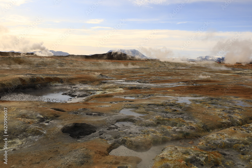 Hverarönd is a hydrothermal site in Iceland with hot springs, fumaroles, mud ponds and very active solfatares. It is located in the north of Iceland, east of the town of Reykjahlíð Hverarönd is a hydrothermal site in Iceland with hot springs, fumaroles, mud ponds and very active solfatares. It is located in the north of Iceland, east of the town of Reykjahlíð