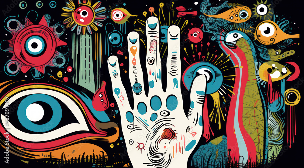 cartoon set of hand with eyes cartoon set of hand with eyes