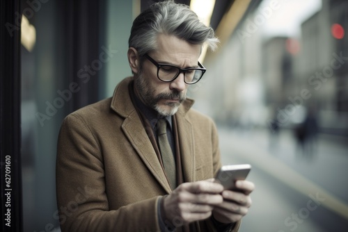 Old mature Man using mobile phone