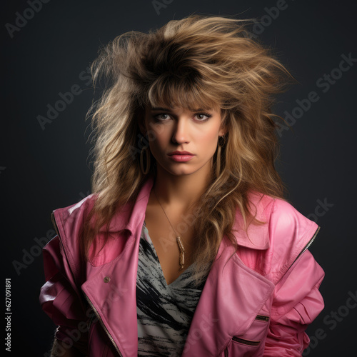 80s Glamour Revival. Studio Portrait of a Female with a Mullet Hairstyle. AI Generative Photography