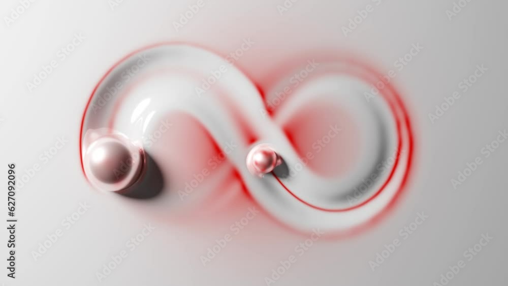 Loop 3d animation of the infinity sign, the figure of eight. The sign appears as a trace, following the movement of the spheres on a soft caramel, milky white surface. Abstract infinite animation. Loop 3d animation of the infinity sign, the figure of eight. The sign appears as a trace, following the movement of the spheres on a soft caramel, milky white surface. Abstract infinite animation.