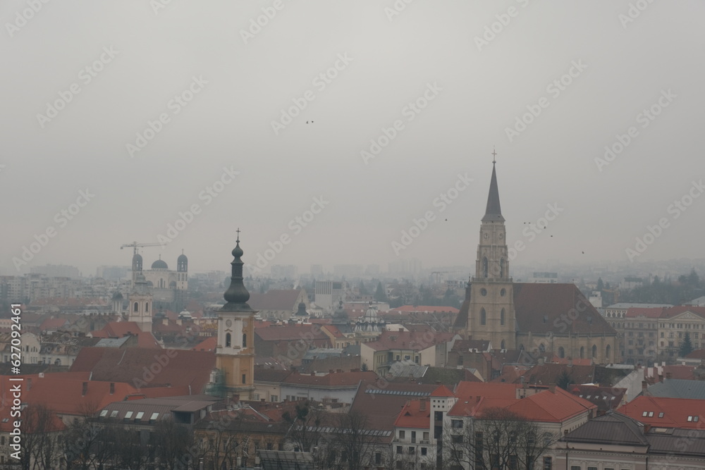 Cluj-Napoca Under a Misty Cloudy Sky
