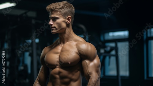 A gorgeous body builder posing for the camera in a gym
