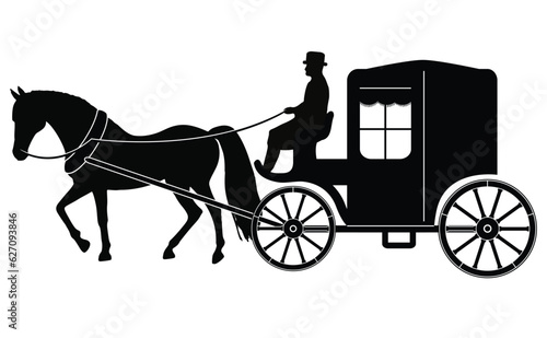 Beautiful vintage carriage with horse, vector illustration photo