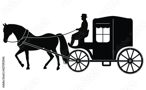 Beautiful vintage carriage with horse, vector illustration