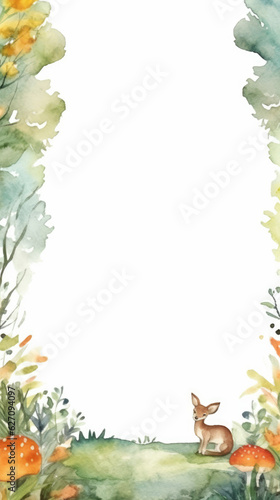 Trees  Mushrooms and Deer  Watercolor Forest Banners for Creative Expression with Space for Text - Ai Generative