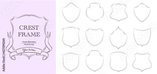 Crest frame set. Vintage black line vector design.
