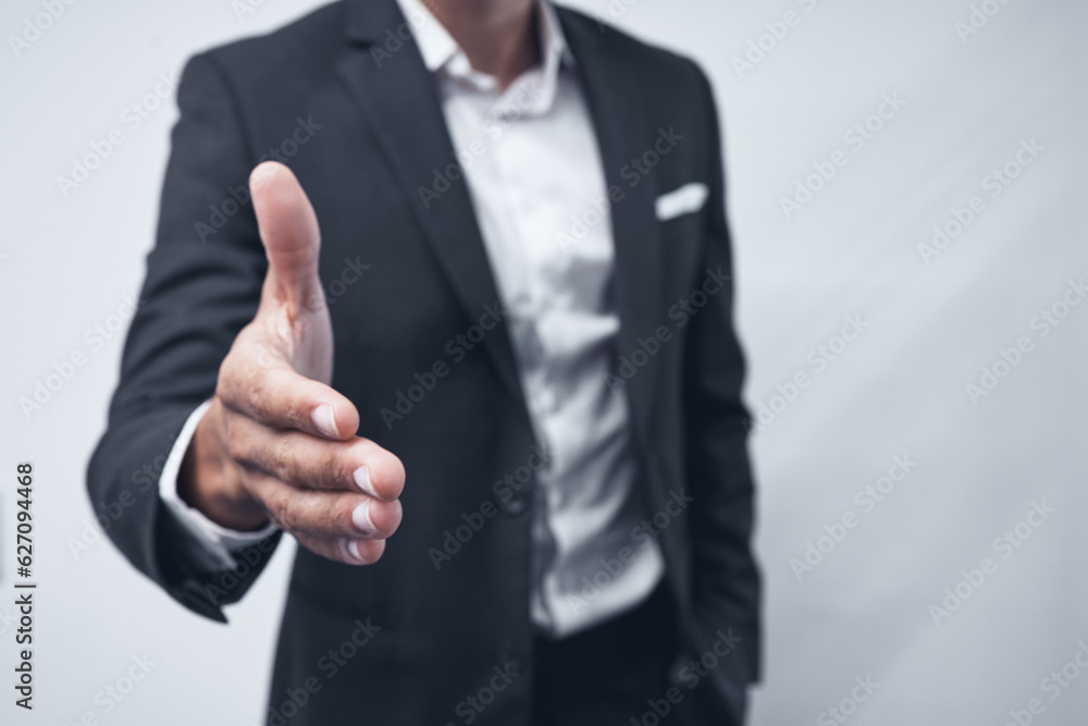 Businessman, handshake and meeting for hiring, b2b or deal in welcome, greeting or introduction on mockup. Man, CEO or executive shaking hands for recruiting, partnership or agreement at office Businessman, handshake and meeting for hiring, b2b or deal in welcome, greeting or introduction on mockup. Man, CEO or executive shaking hands for recruiting, partnership or agreement at office