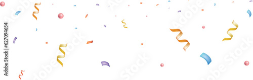 congratulatory background with 3d colored confetti and serpentine. Vector illustration