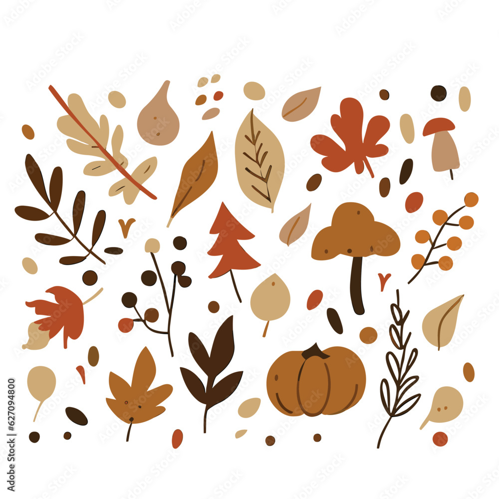 Hand-drawn vector autumn leaves set. Oak, maple, elm dry fallen leaf. Hand-drawn fall forest yellow or red foliage. Colored trendy illustration. Flat design. Stamp texture. All elements are isolated. Hand-drawn vector autumn leaves set. Oak, maple, elm dry fallen leaf. Hand-drawn fall forest yellow or red foliage. Colored trendy illustration. Flat design. Stamp texture. All elements are isolated.