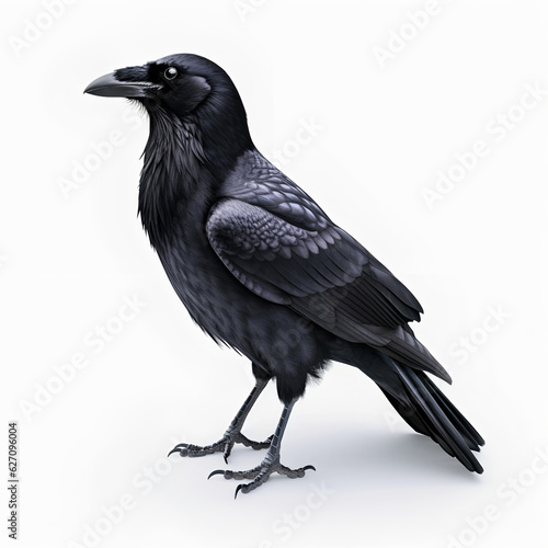 Ultra realistic full body black raven isolated on white background. Attribute of a witch. Generative AI