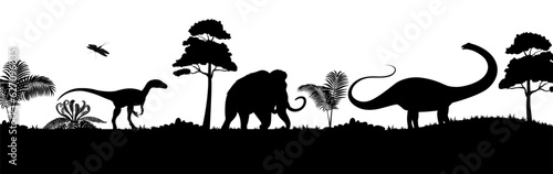 Dinosaurs at wildlife black silhouettes