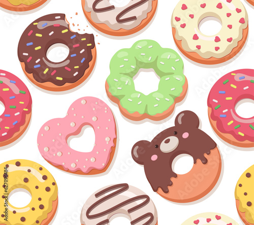 Seamless pattern with donuts in glaze vector
