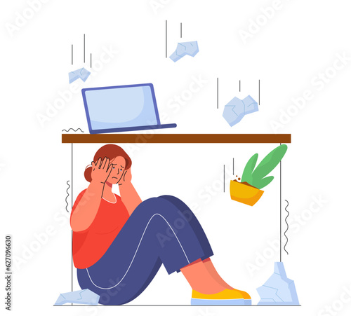 Woman hide from earthquake vector concept