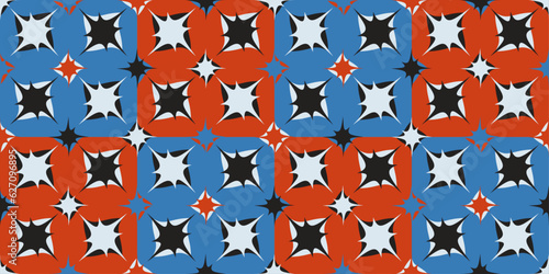 Red-blue pattern of spiked shapes. Design for textile, fabric, clothing, curtain, rug, batik, ornament, background, wrapping.