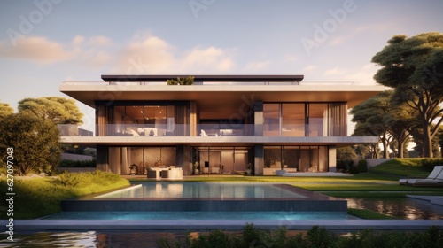 A blend of nature and architecture with a residential building. AI generated © PandaStockArt