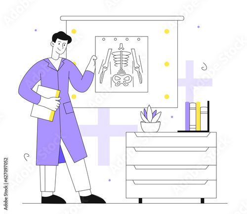 Doctor examining radiograph line vector concept