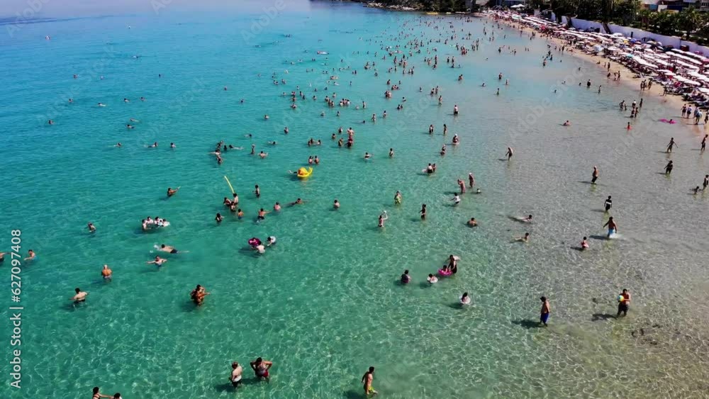 drone view of people swimming in the sea drone view of people swimming in the sea