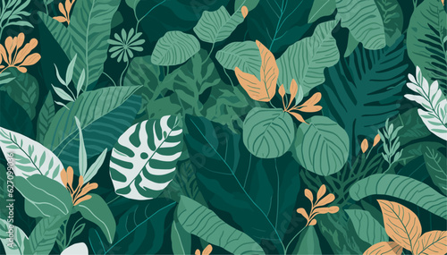 Vivid Blooms: Contemporary Seamless Exotic Floral Jungle Pattern in Lush Green Hues