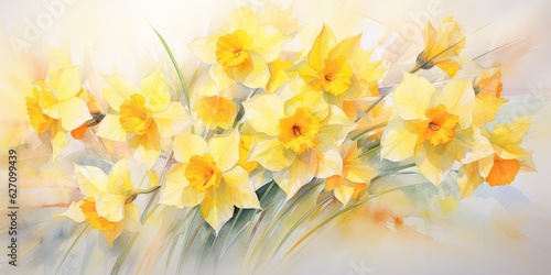 Daffodil Watercolor Nature's Muse - Daffodil Dreams - Let Watercolor Echo the Splendor of Spring. Find inspiration in nature. Generative AI Digital Illustration