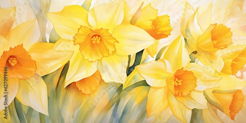 Daffodil Watercolor Nature s Muse - Daffodil Dreams - Let Watercolor Echo the Splendor of Spring. Find inspiration in nature.   Generative AI Digital Illustration