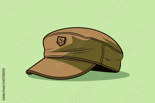 Fototapete Doodle inspired Military hat, cartoon sticker, sketch, vector, Illustration