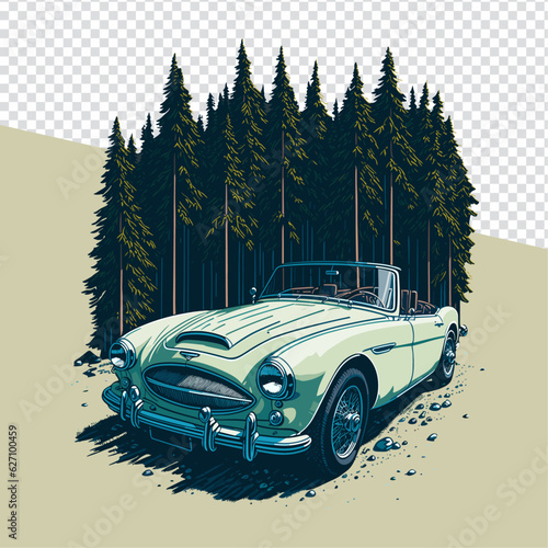 Cream Car Classics: Modern Illustrations of Austin Healey 3000 MK3 for Trendy Prints & Tees