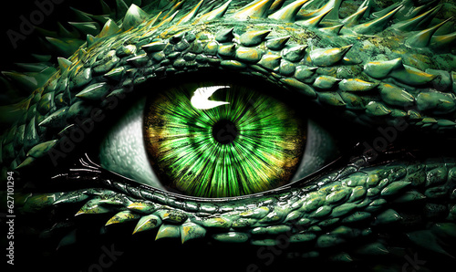 Emerald Green  Captivating Close-Up of a Green Dragon s Eye and Shimmering Scales in Exquisite Detail. 