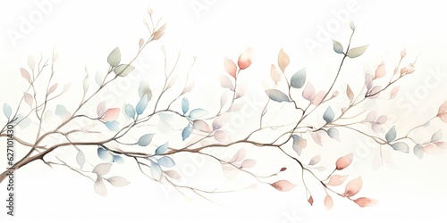  Watercolor Branches Soft Muted Watercolor Branch Illustration - Featuring Delicate and Subtle Colors - Watercolor Art, Soft Muted Branch Illustration, Generative AI Digital Illustration