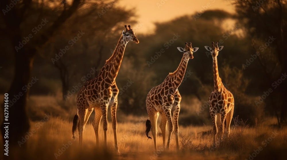 Exploring the Majestic African Wilderness: Witness Giraffes Roaming Freely in the Wild, generative AI