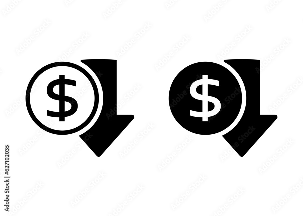 Reduce costs glyph icon. Clipart image isolated on white background Reduce costs glyph icon. Clipart image isolated on white background