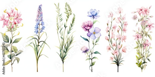 Watercolor Branches Botanical Illustrations - A Beautiful Floral Set - Watercolor Bouquet - Capturing Nature's Beauty Generative AI Digital Illustration