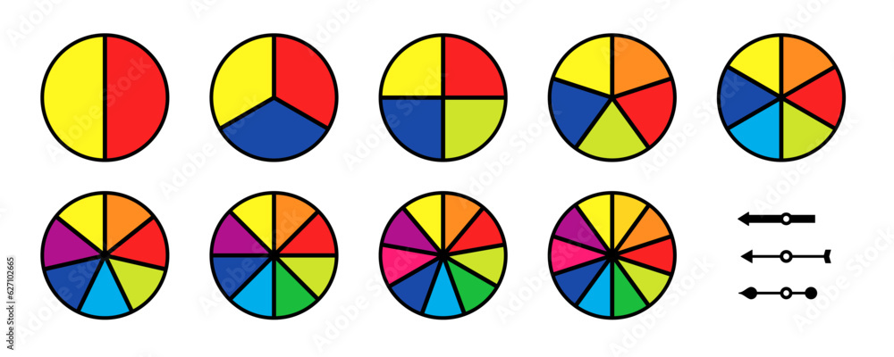 2-10 section Blank Spinning Wheel Template colourful set. Clipart image isolated on white background 2-10 section Blank Spinning Wheel Template colourful set. Clipart image isolated on white background