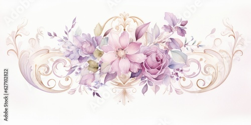   An Illustration of Watercolor Wedding Crest - Romantic Elegance - A hand-painted watercolor crest capturing the couple's love story Generative AI Digital Illustration © Cool Patterns
