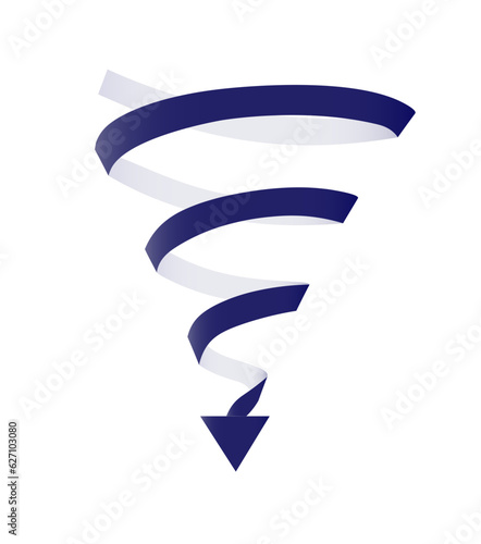 Spiral down blue arrow concept