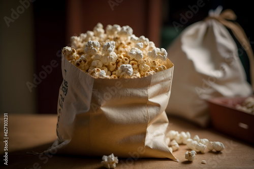 A Delicious and Buttery White Bag of Popcorn, Perfect for Snacking and Movie Nights, Generative AI photo