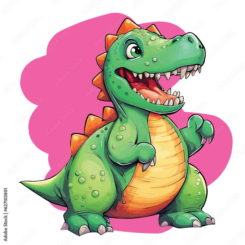 Fototapeta premium Cute little dinosaur cartoon , green dinosaur illustration vector, isolated on white background. 