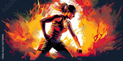 An Illustration of HIIT Cardio Workout - Intense Burn - A hand-drawn illustration portraying a HIIT cardio workout, showcasing its effectiveness in burning calorie Generative AI Digital Illustration