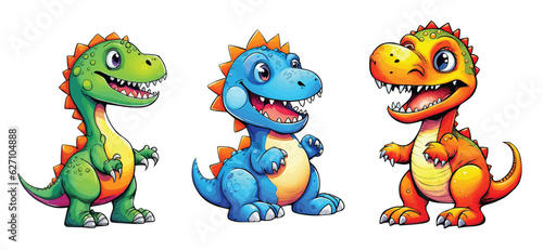 set of cute little dinosaur cartoon , colorful funny dinosaur illustration vector, isolated on white background. 